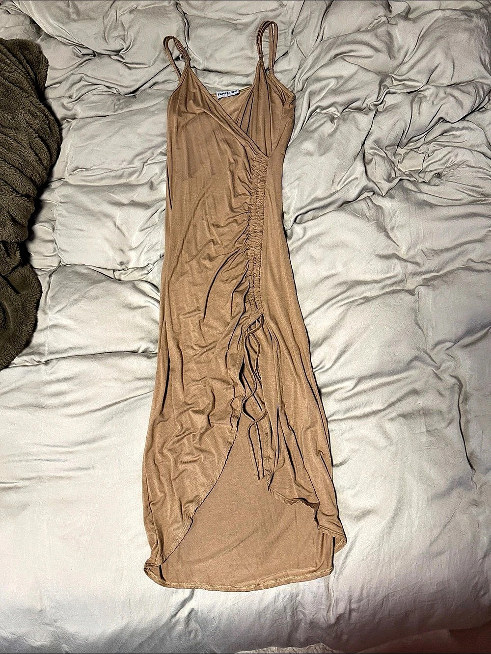 Pampelone Ruched Midi Dress in Beige